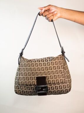 Fendi Beige Brown FF Logo Shoulder Bag